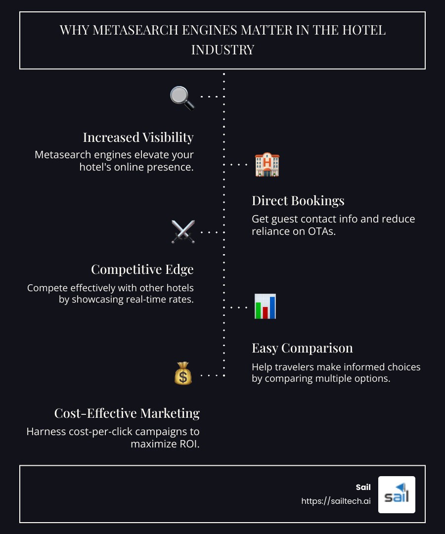 Benefits of Metasearch Engines for Hotels - Metaseach for hotels infographic infographic-line-5-steps-dark