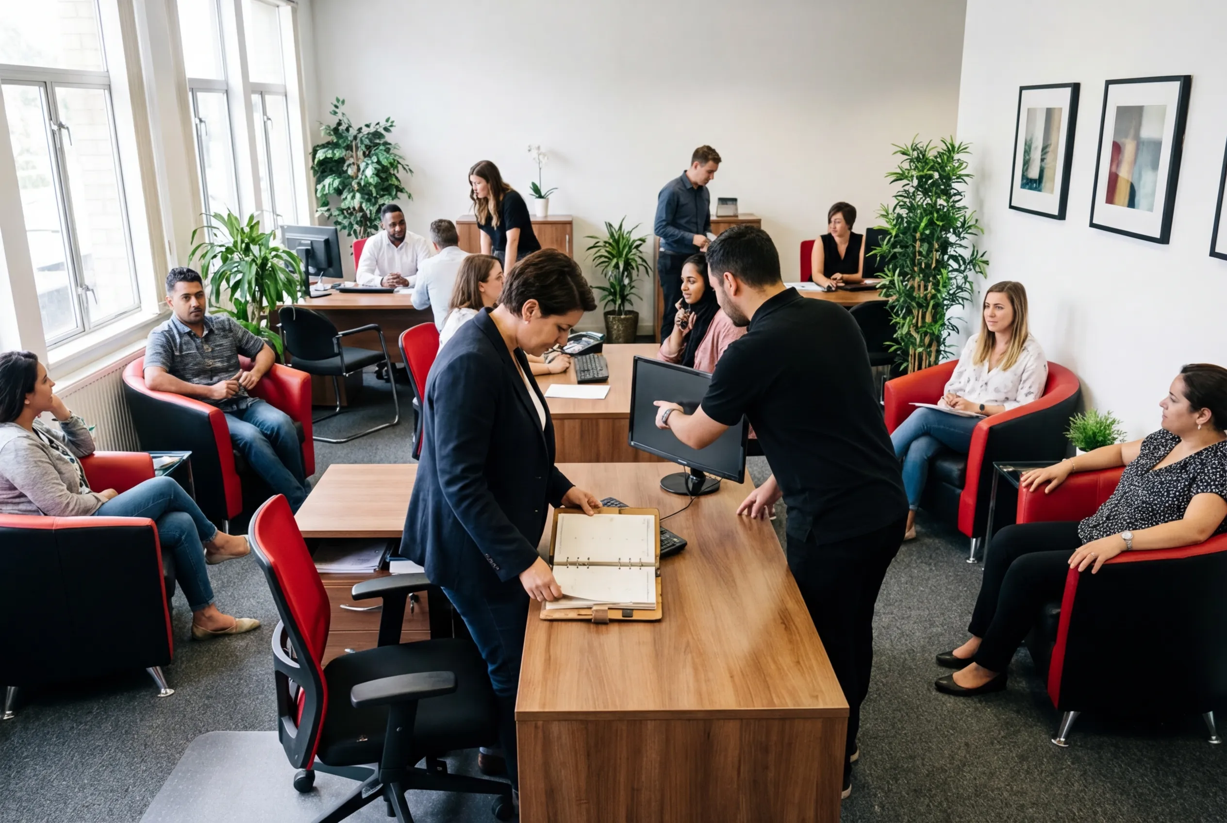 RockN' Socials team collaborating in a vibrant digital marketing agency office.