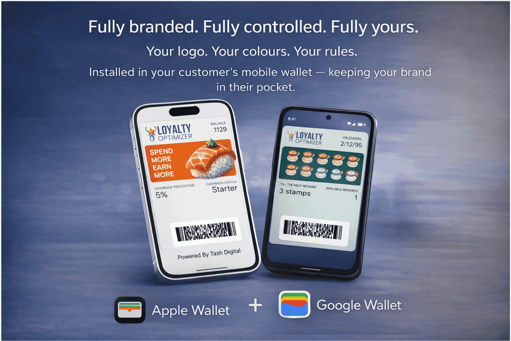 Digital loyalty card installed in a customer’s mobile wallet on a smartphone, showing real-time rewards and brand visibility.