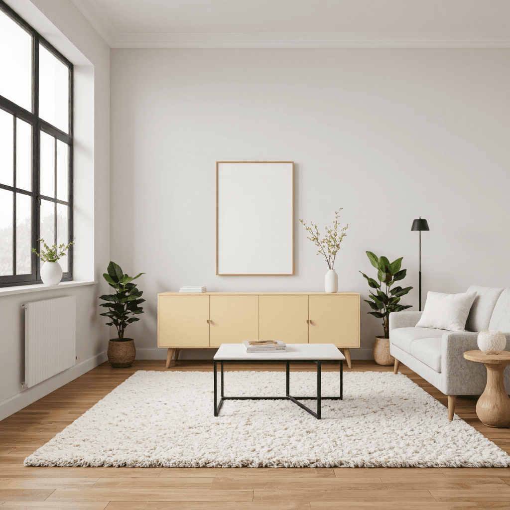 product photography of pale yellow sideboard