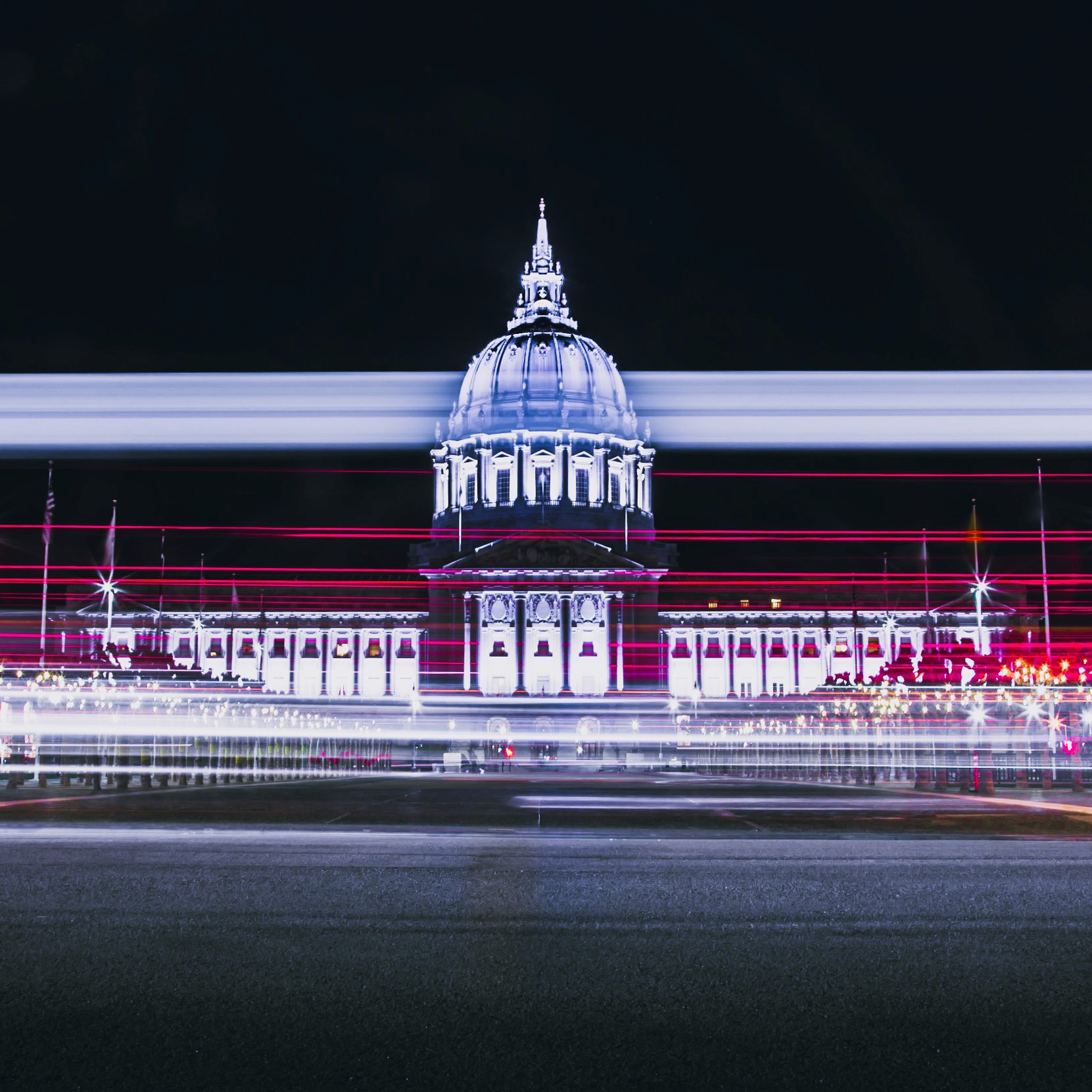 SF City Hall with light streaks in front