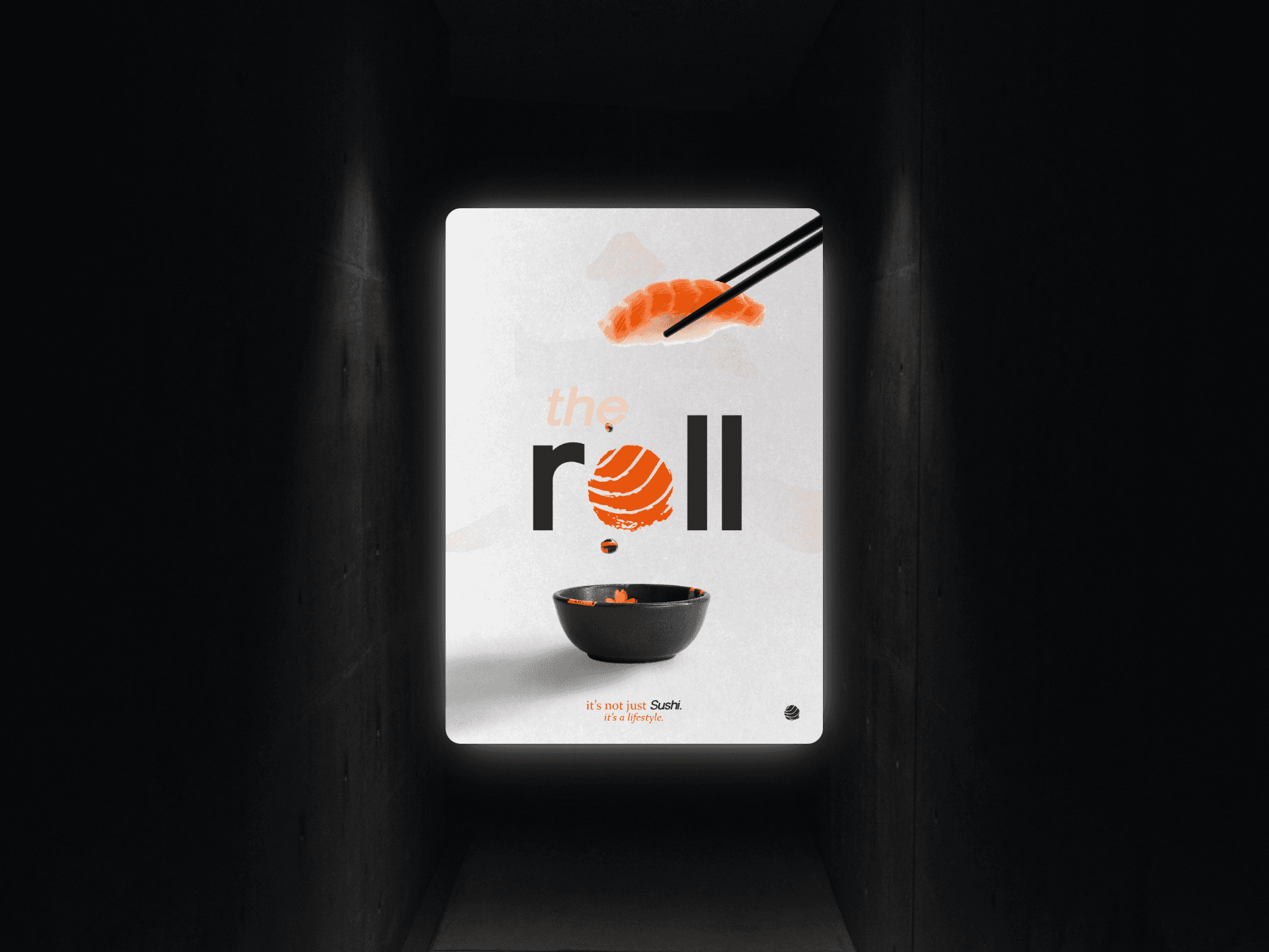 Sushi promo poster with fresh rolls and bold design for Japanese restaurant marketing.