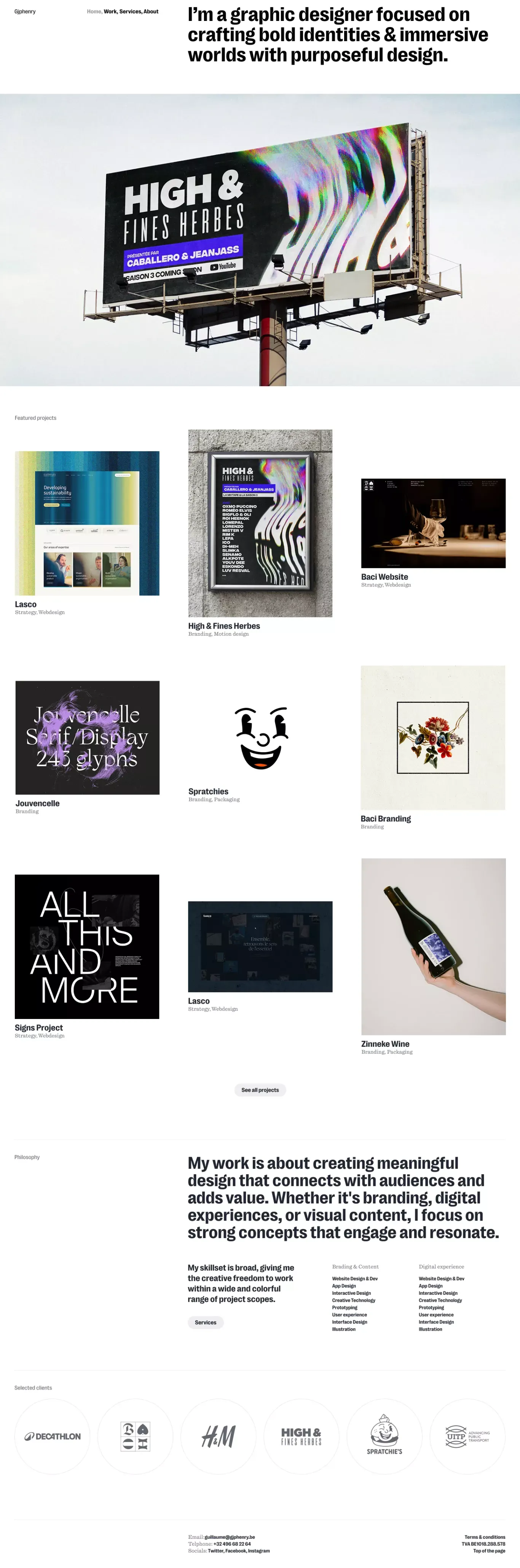 GJPhenry – Graphiste Freelance Multidisc portfolio page screenshot showcasing Design and Tech design