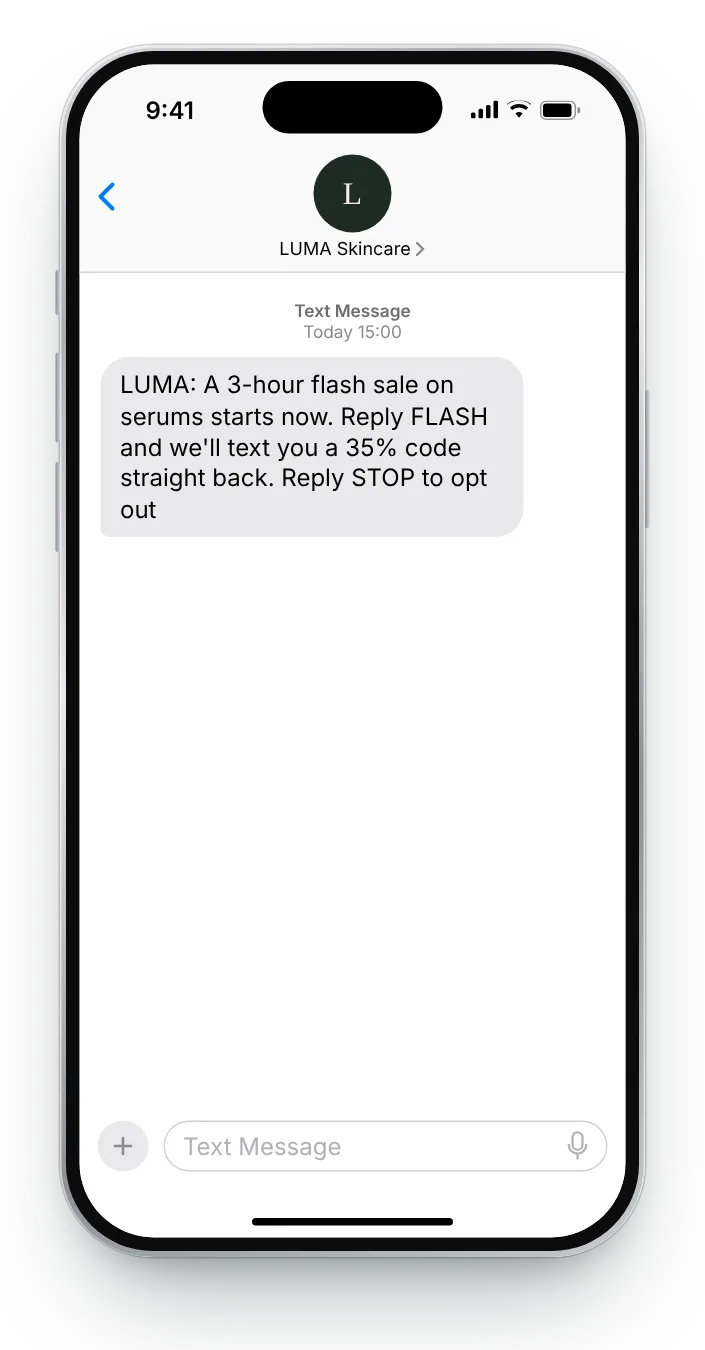 The code arrives when they reply flash sale text on an iPhone