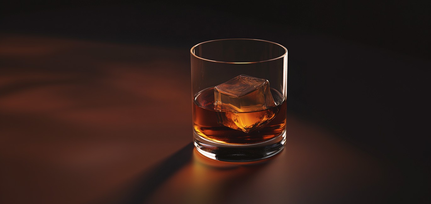 realistic photo of bourbon in a glass