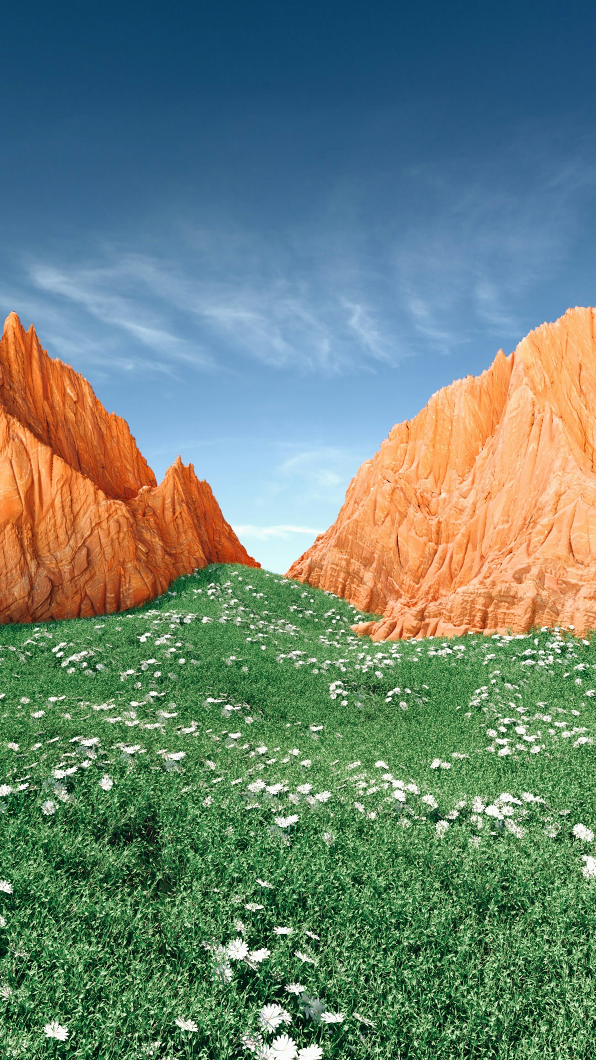 mountains with grass in the middle