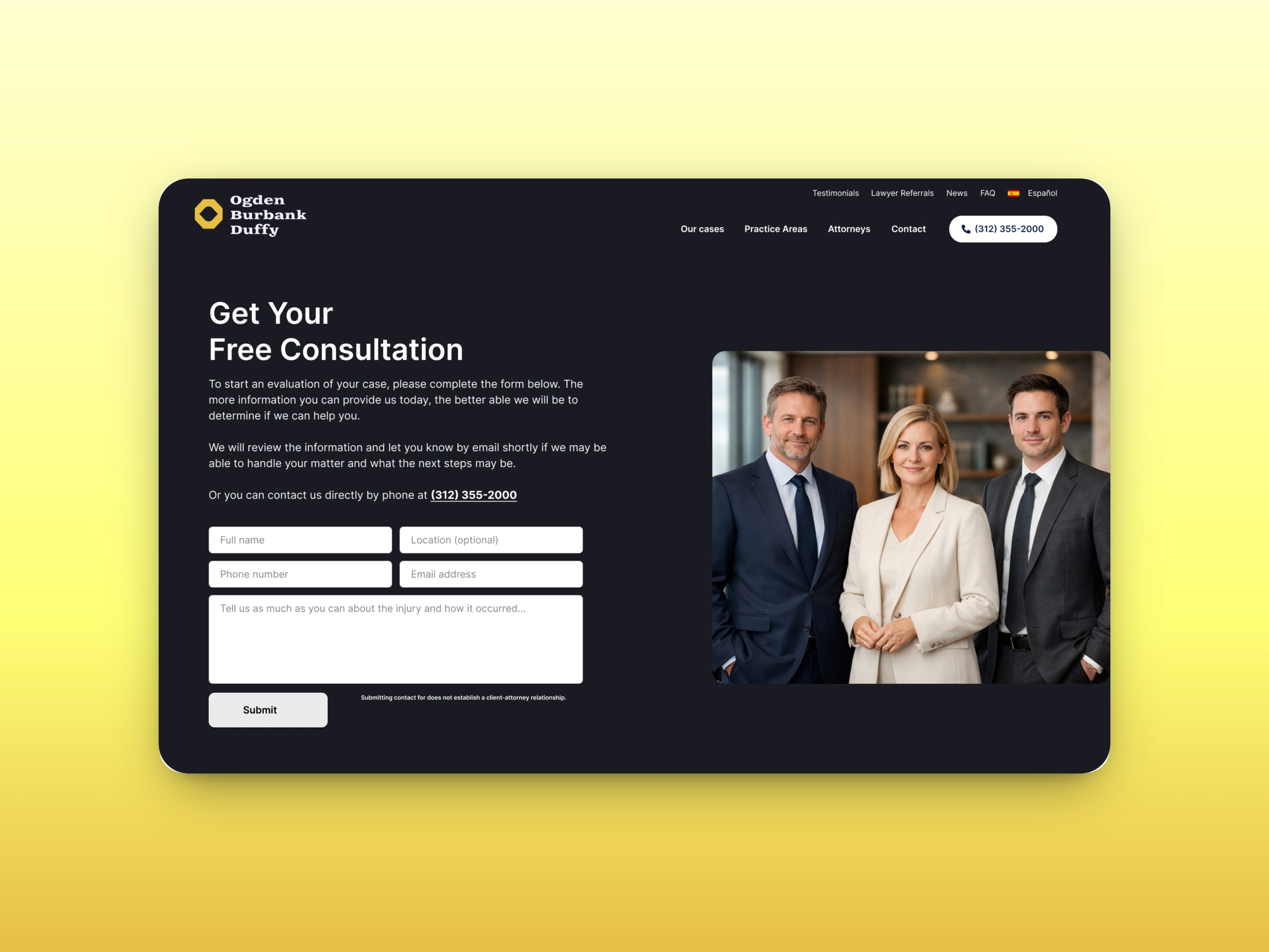 Professional law firm website design with a focus on authority and trust.