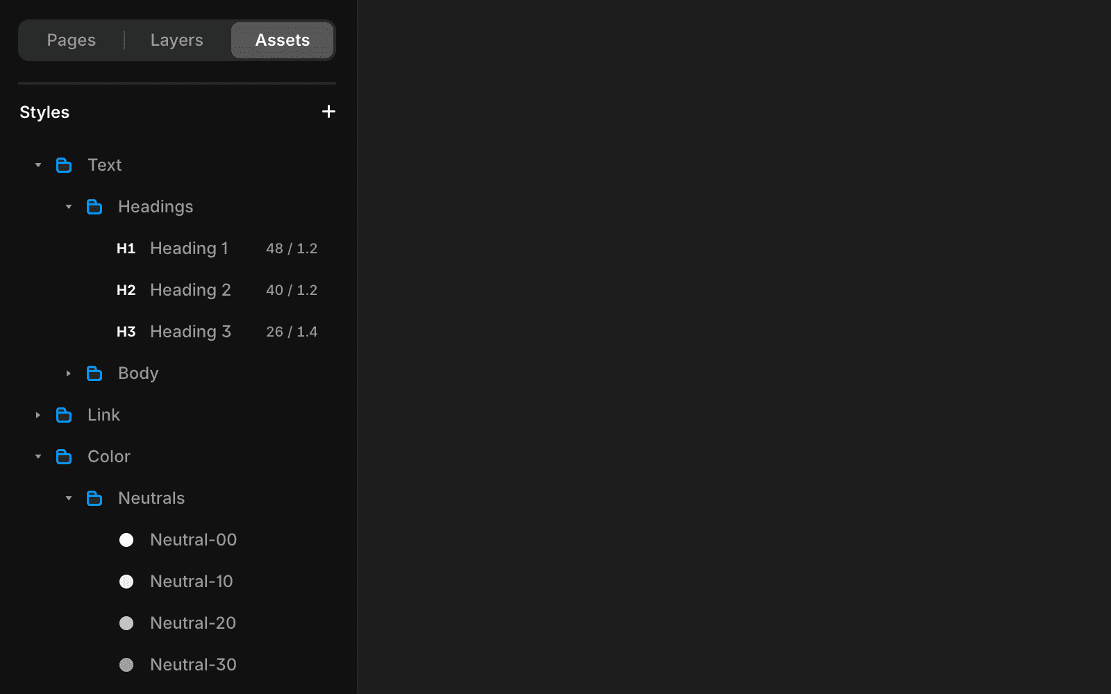 显示文本和颜色样式的资源面板
