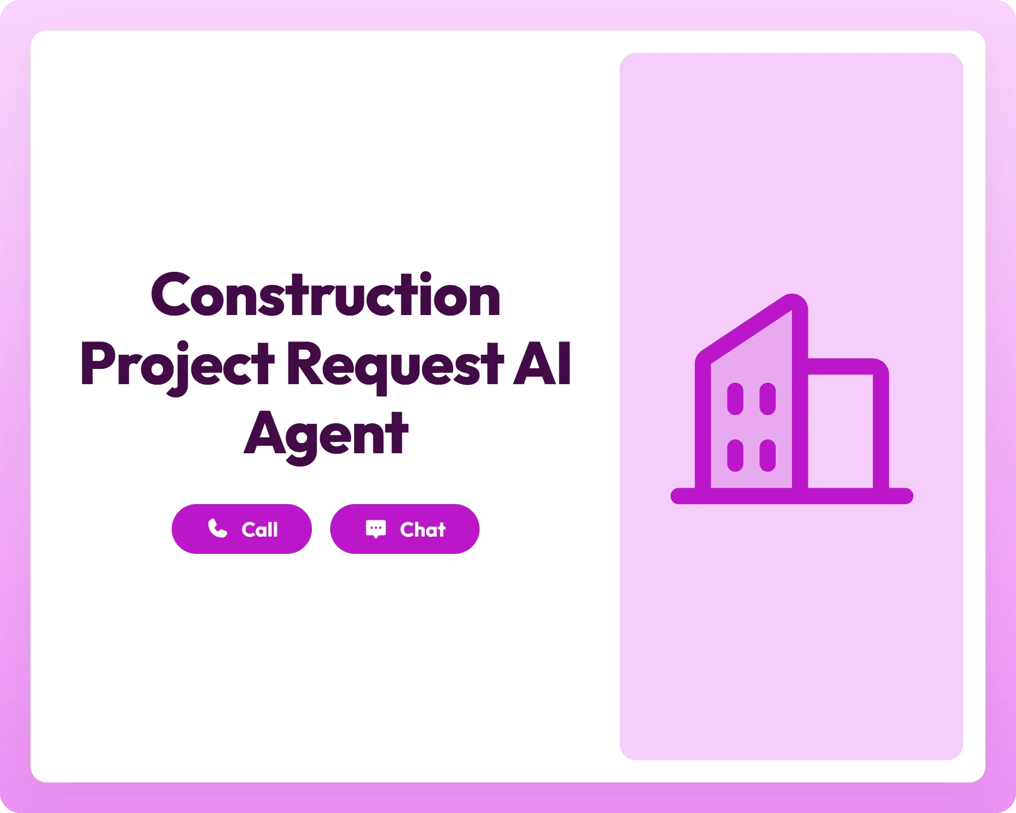 construction project request ai real estate agent with call and chat support alongside buildings icon