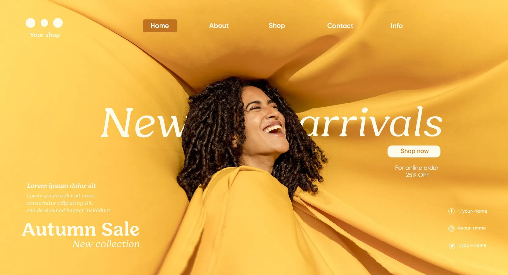 Premium brand identity materials arranged neatly showing typography, color palette, and business cards on a yellow hero banner.