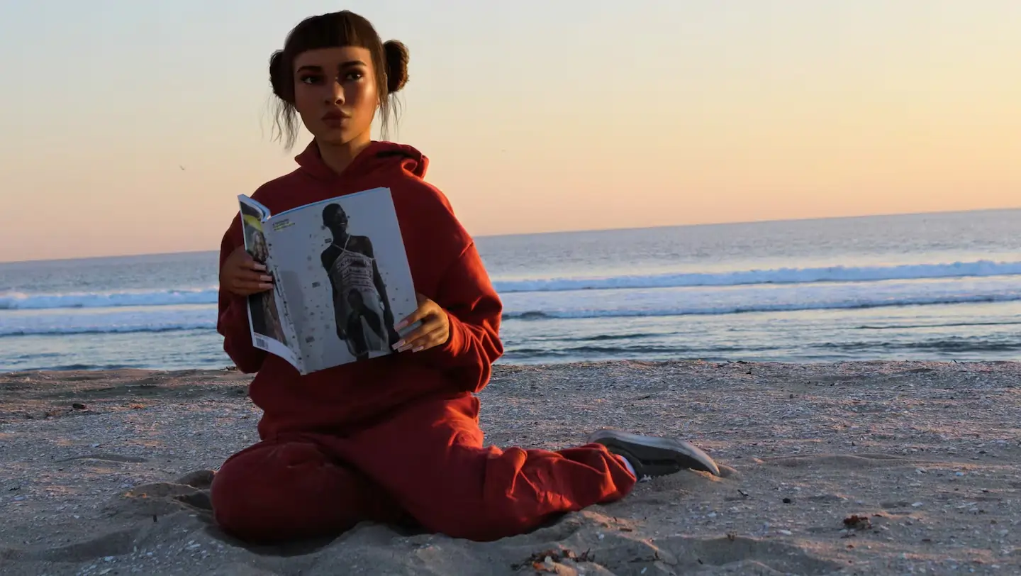 AI influencer on beach