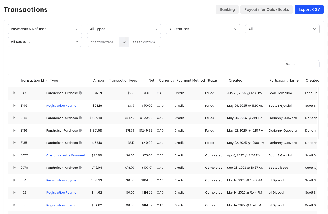 TeamLinkt's Software Screenshot - Transactions