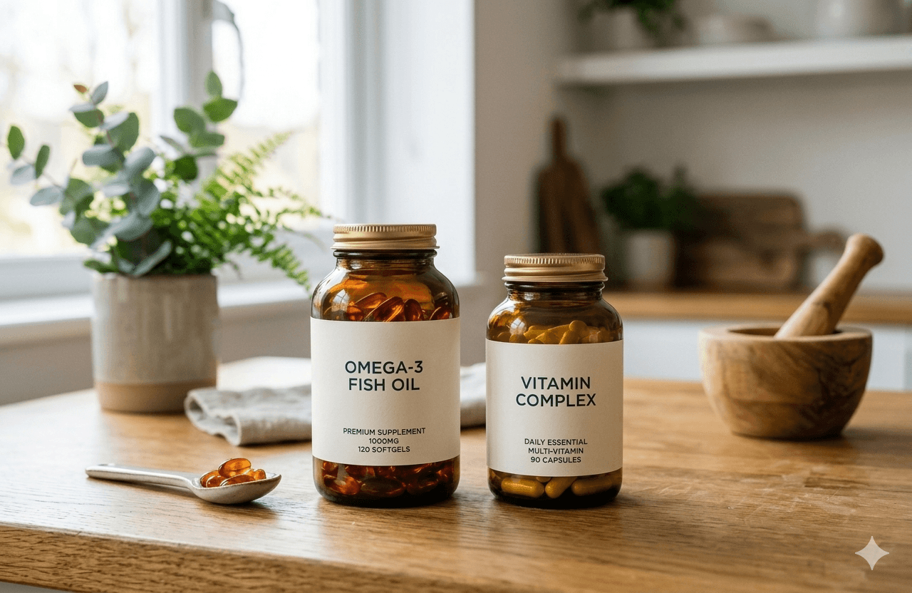 Supplement bottle next to a data graph, highlighting the digital verification of product details.