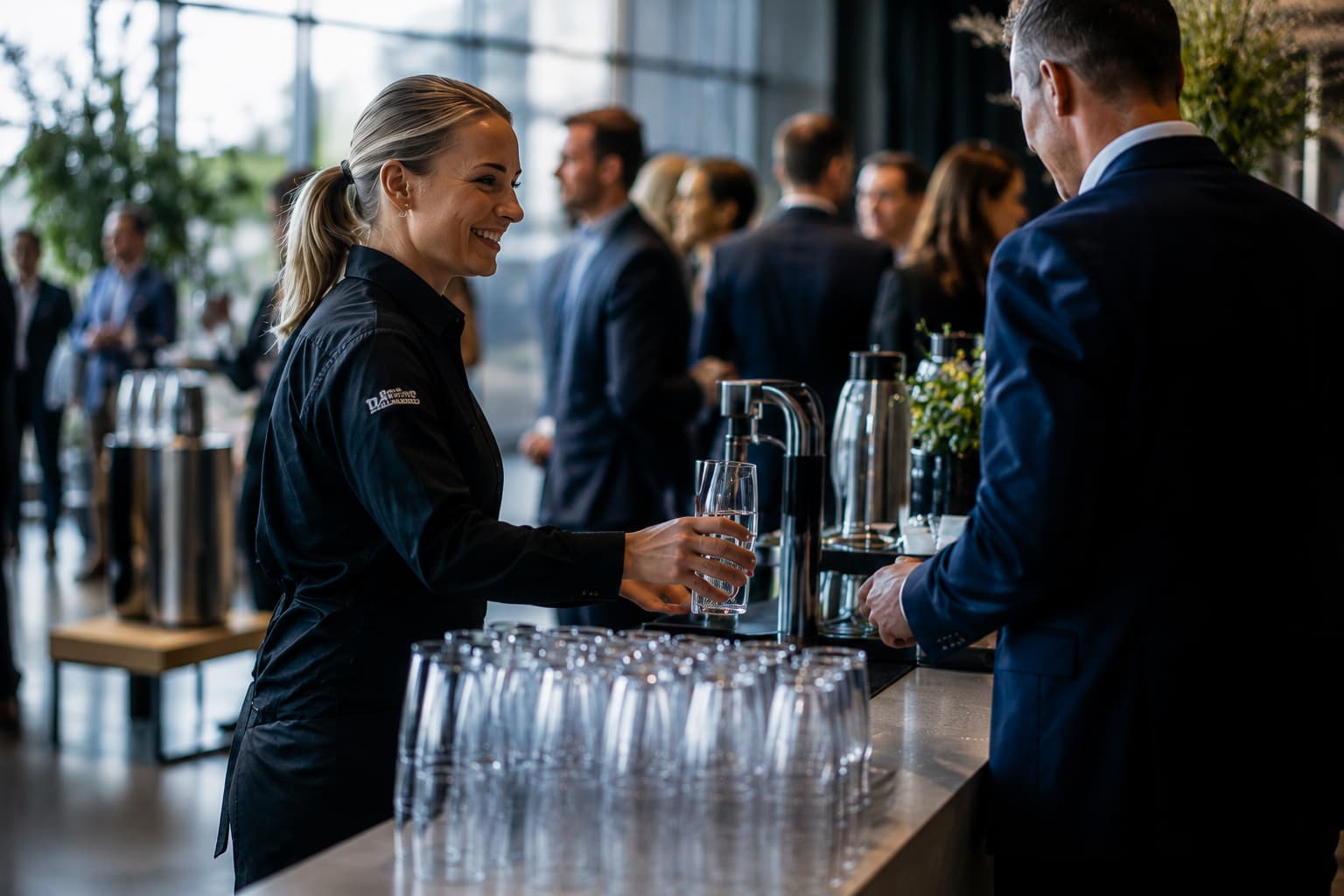 Hospitality medewerker verzorgt ontvangst tijdens professioneel kick-off event in Amsterdam