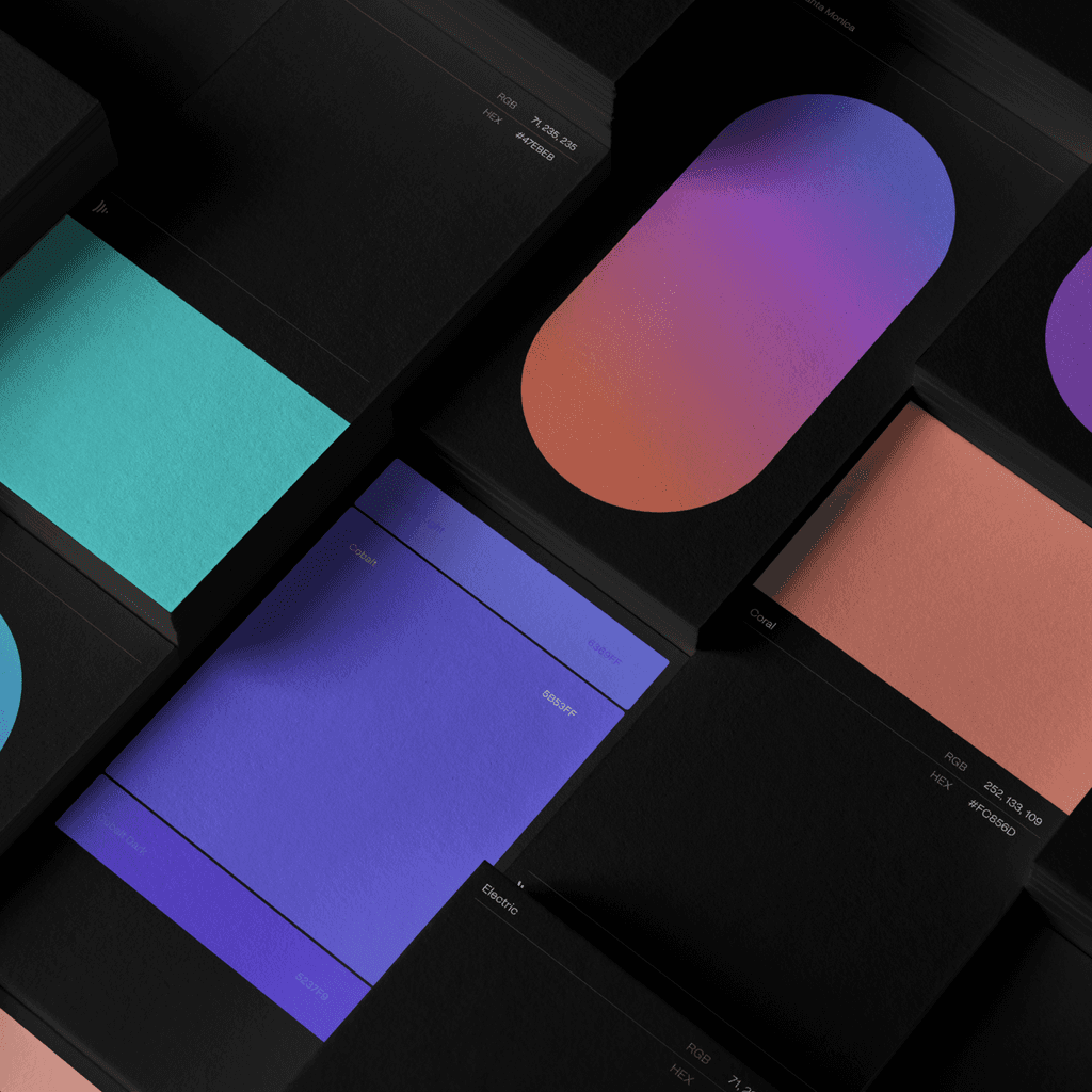 Dropbox design system color palette in teal, purple, pink, and copper gradients, by Michael Novia