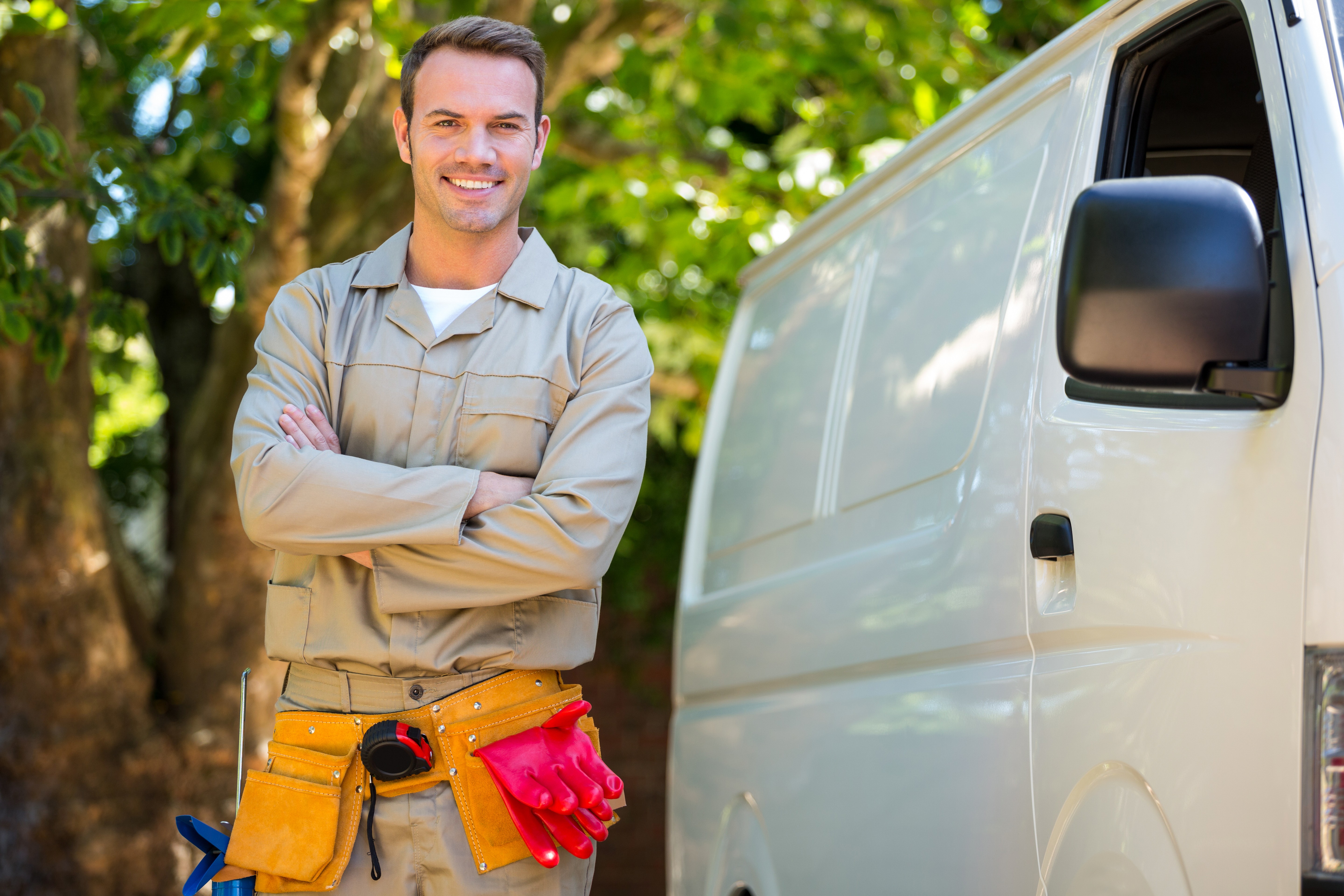 a heating engineer by his van