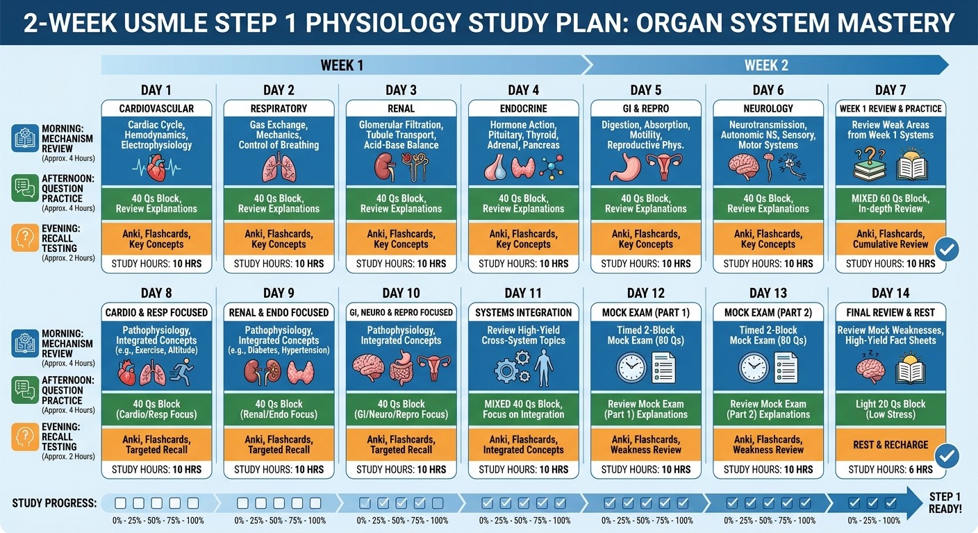 2-week USMLE Step 1 physiology reset plan timeline