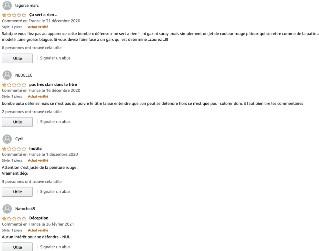 Mauvais commentaires sur Amazon