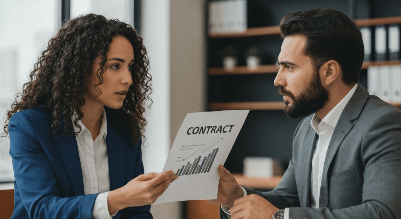 Professionals discussing contract terms