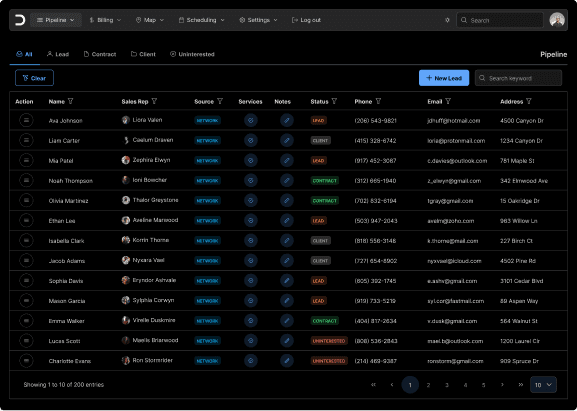 Image of data table from the software