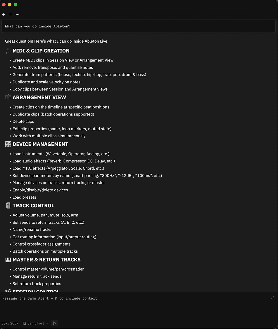 Jamu Interface showcasing possible controls