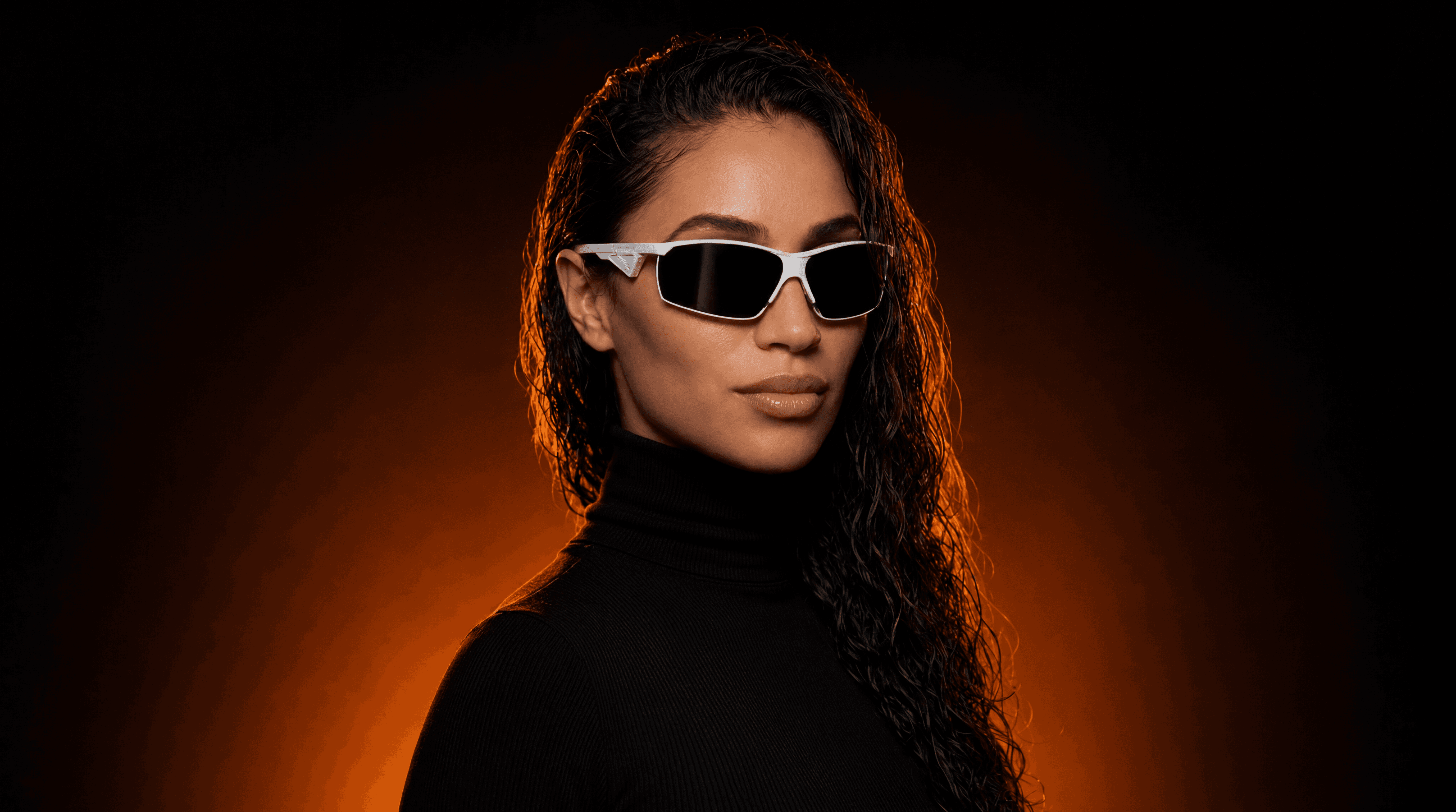 a model wearing a modern glasses