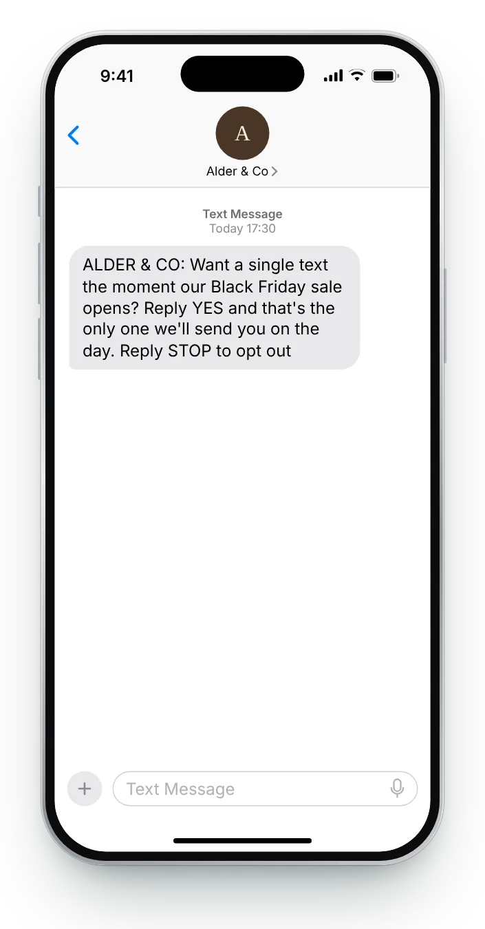 Let them ask for the start alert Black Friday text on an iPhone