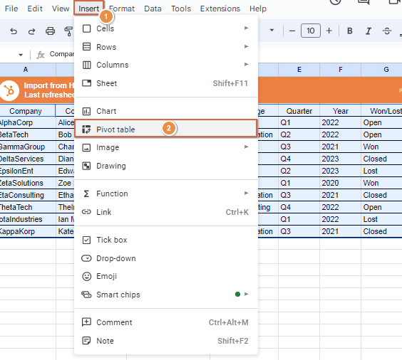 Create a Pivot Table