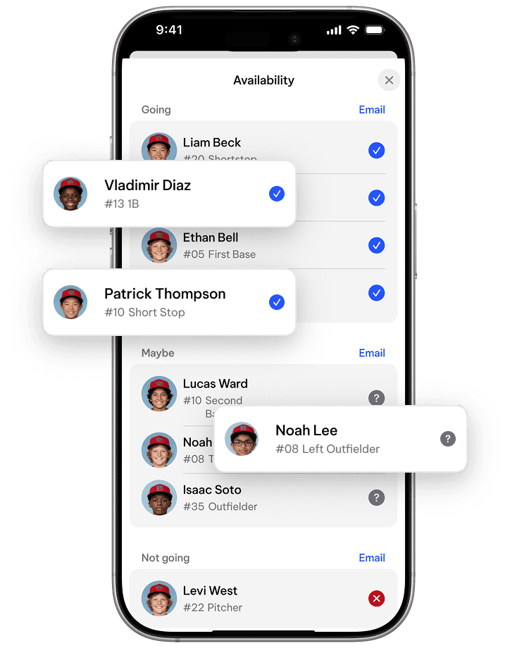 TeamLinkt's Baseball Team Game and Practice Availability Tracking Tool