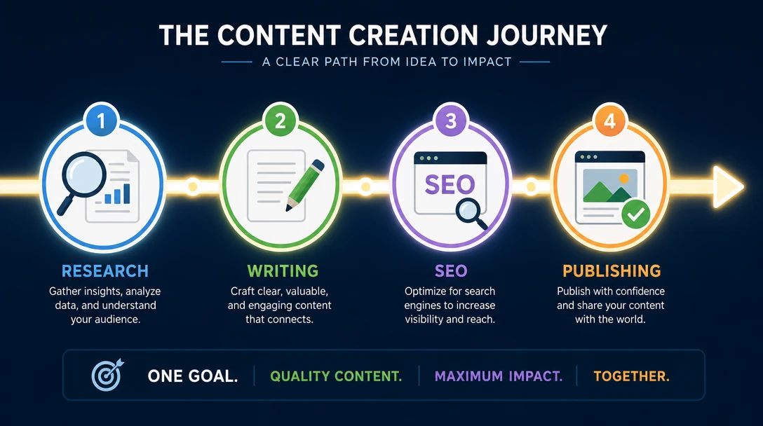 A visualization of a linear, unified content production pipeline.