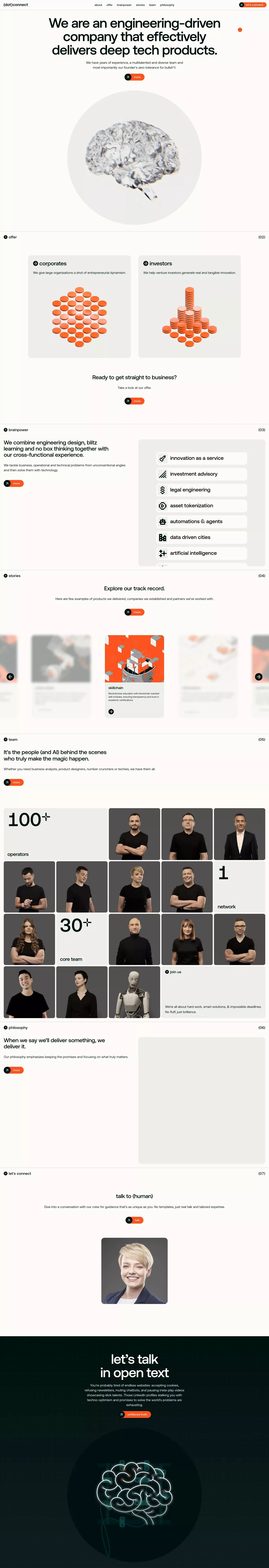 (dot)connect landing page screenshot showcasing Tech design