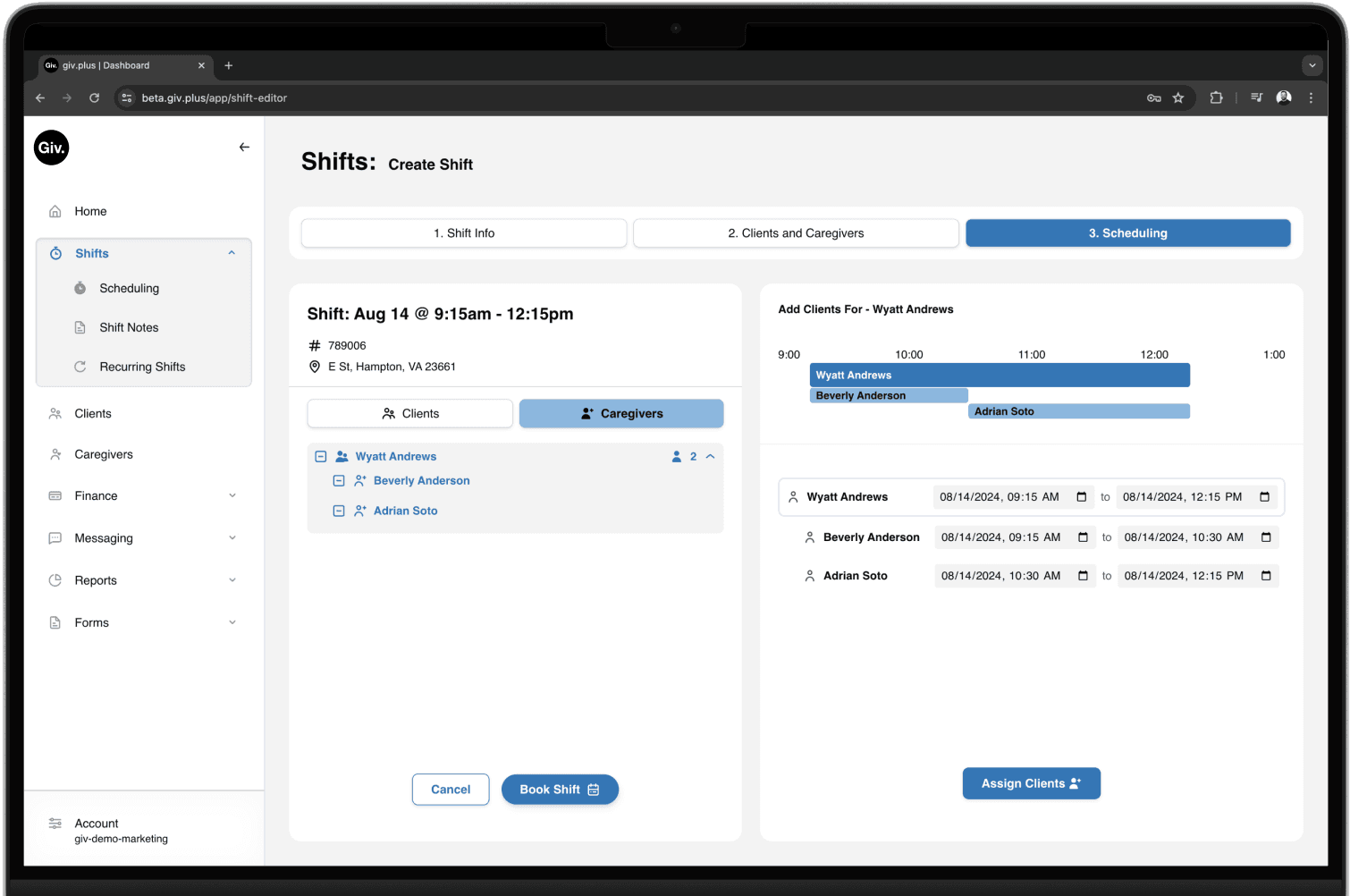 Giv scheduling software on a screen.