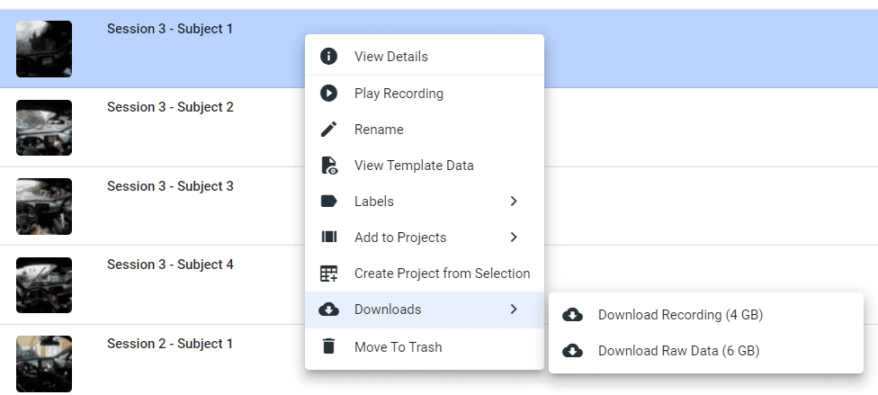 Screenshot of available download options.