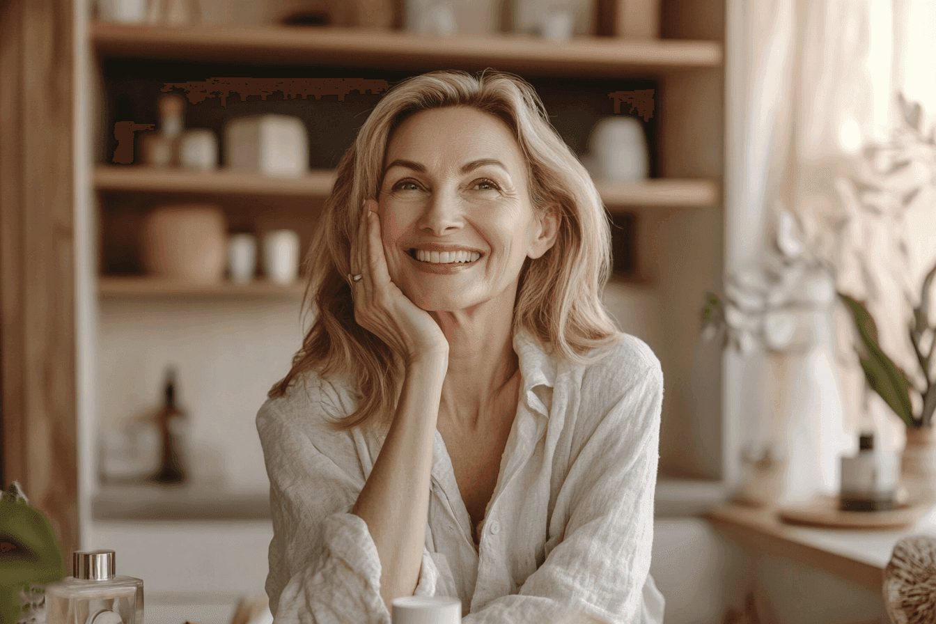 Zadowolona klientka po konsultacji kosmetologicznej.