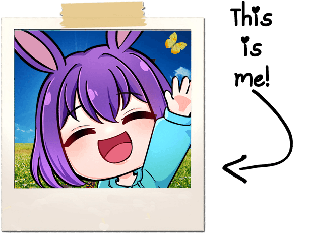 A photo of Bun.E with text reading this is me! and an arrow pointing to the photo