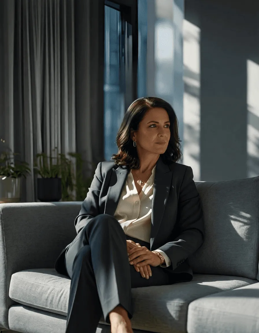 Women in suit smiling gesture