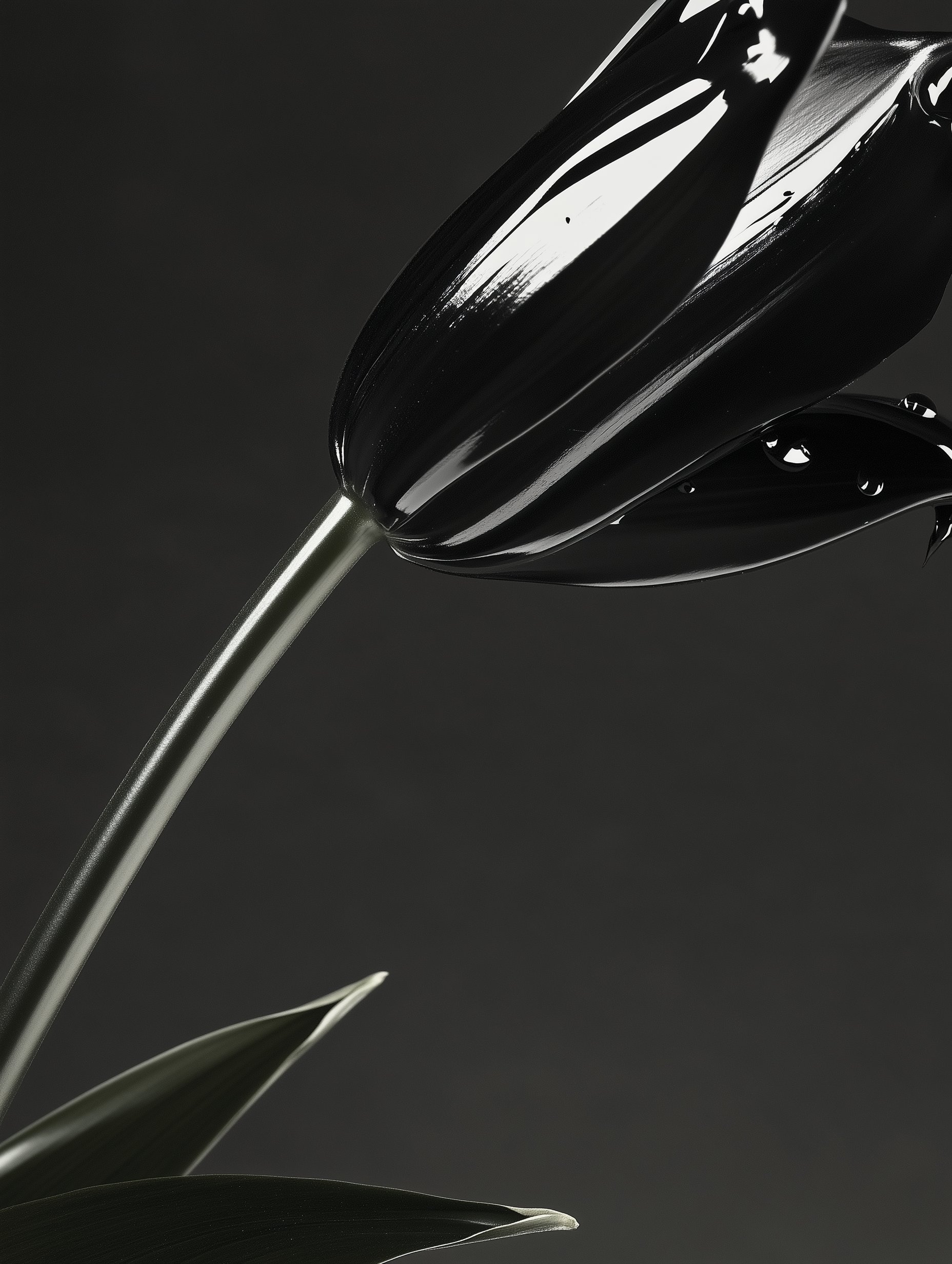 Glossy black tulip on dark background