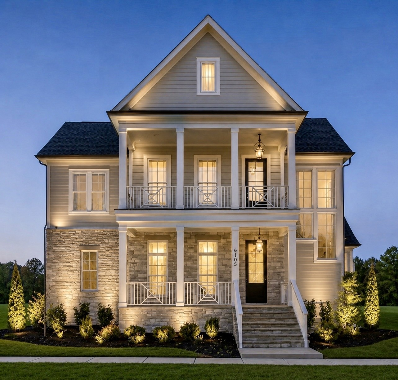 Nolensville landscape lighting and home exterior at dusk