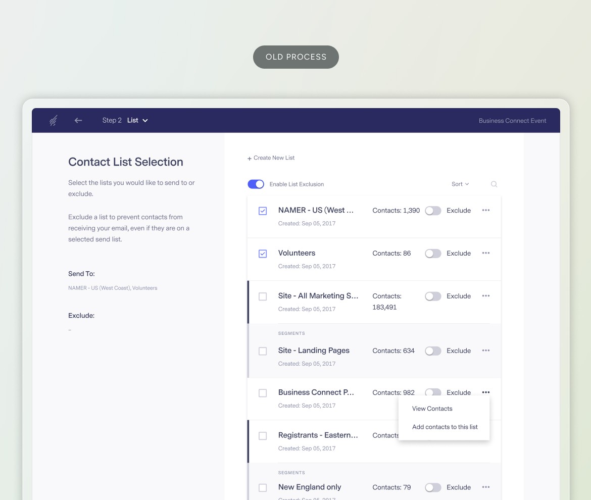 Old workflow to select contacts