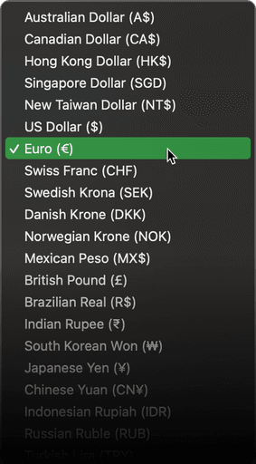 Smol Compute supports over 30 national currencies.