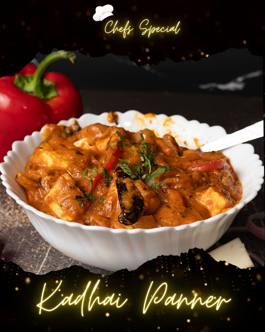 Kadhai Paneer with capsicum and spices — vegetarian Indian dish at Ustaad G76