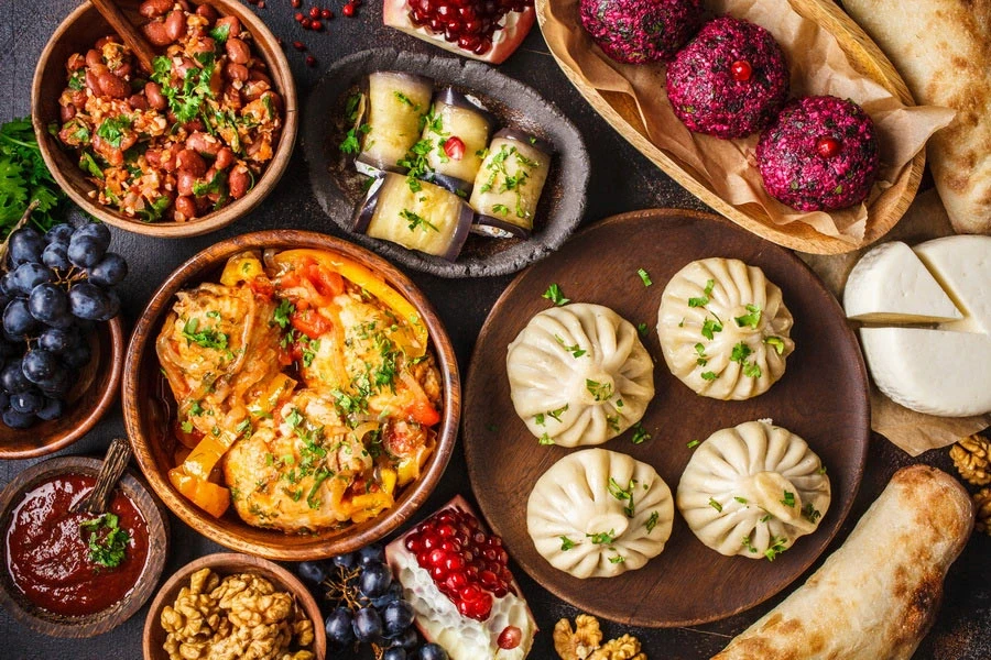 Assorted traditional Georgian dishes