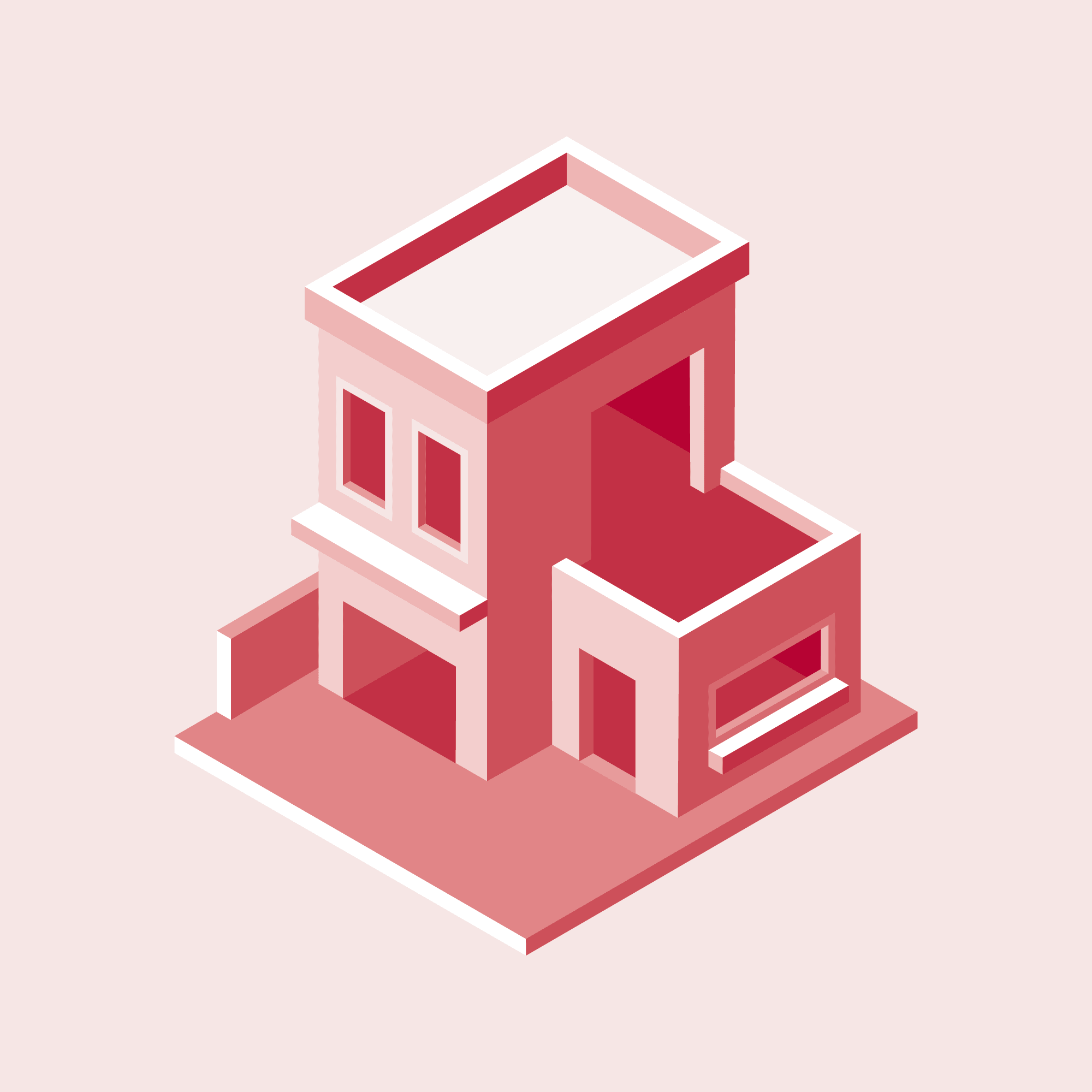 Red isometric illustration of building