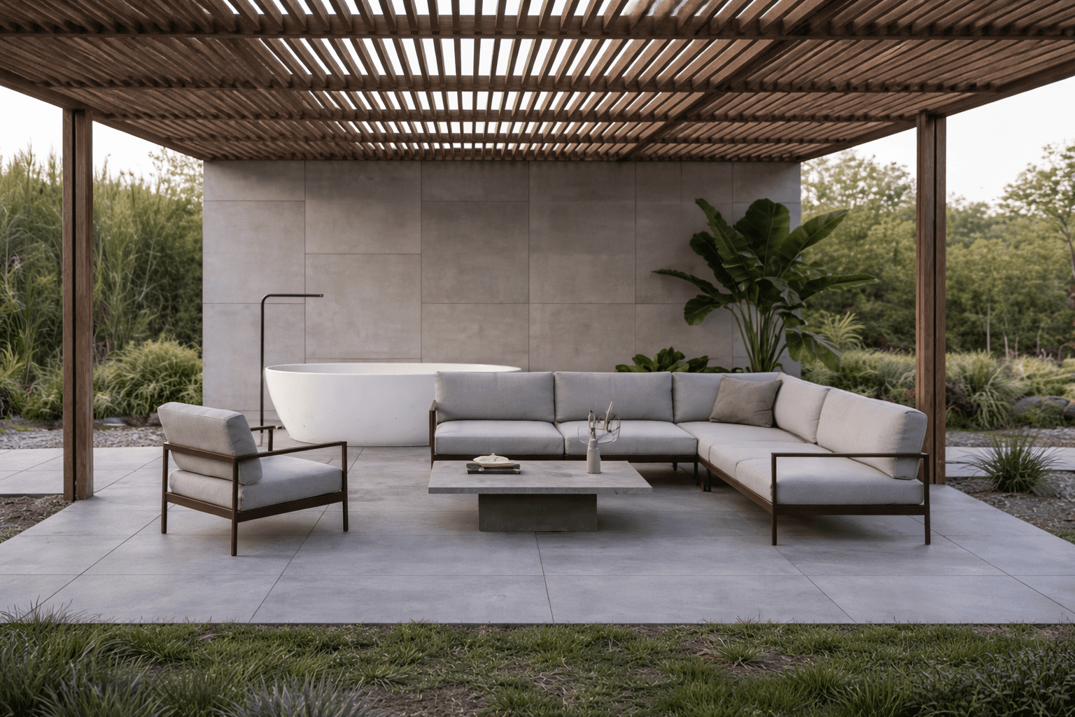 outside seating are for Modern house in the woodlands area