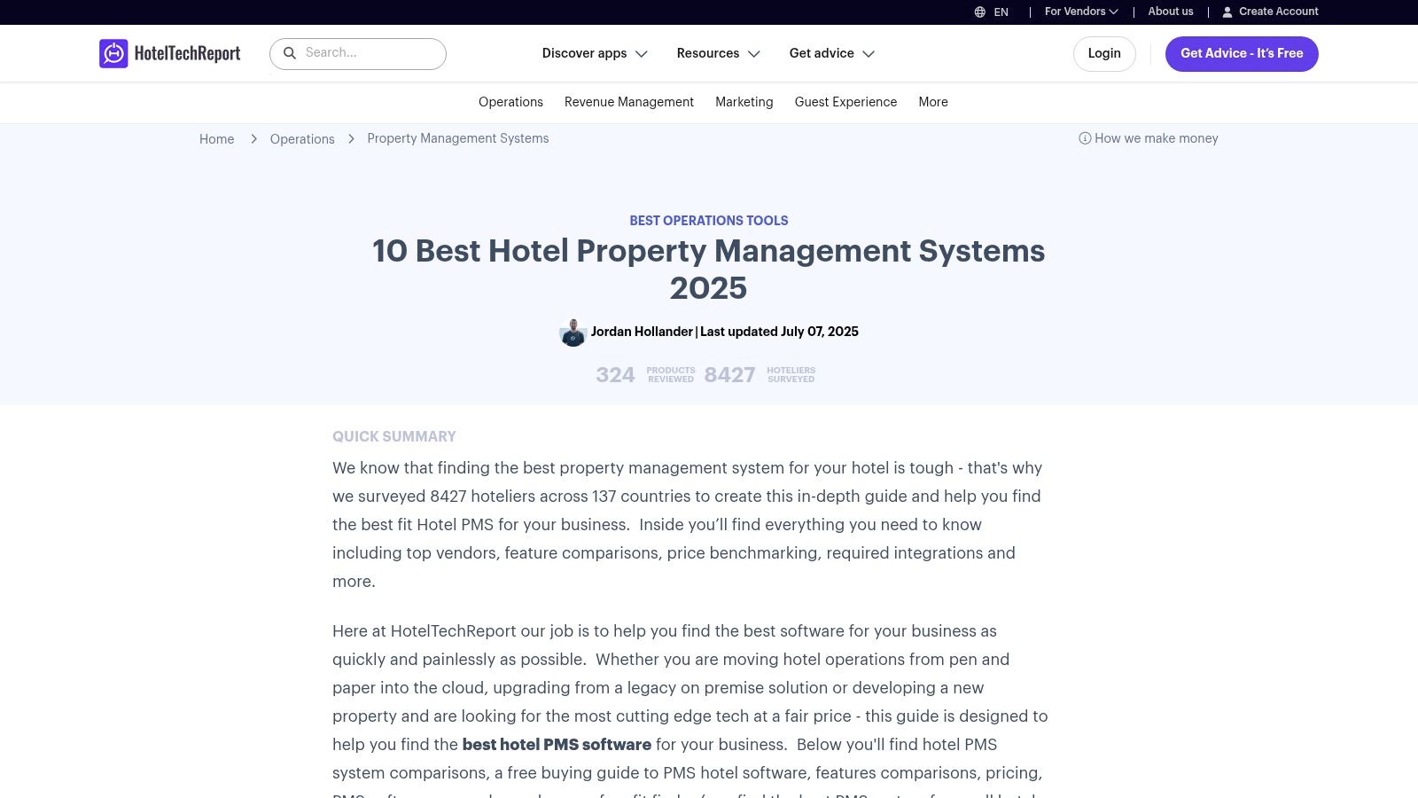 HotelTechReport – Property Management Systems Category