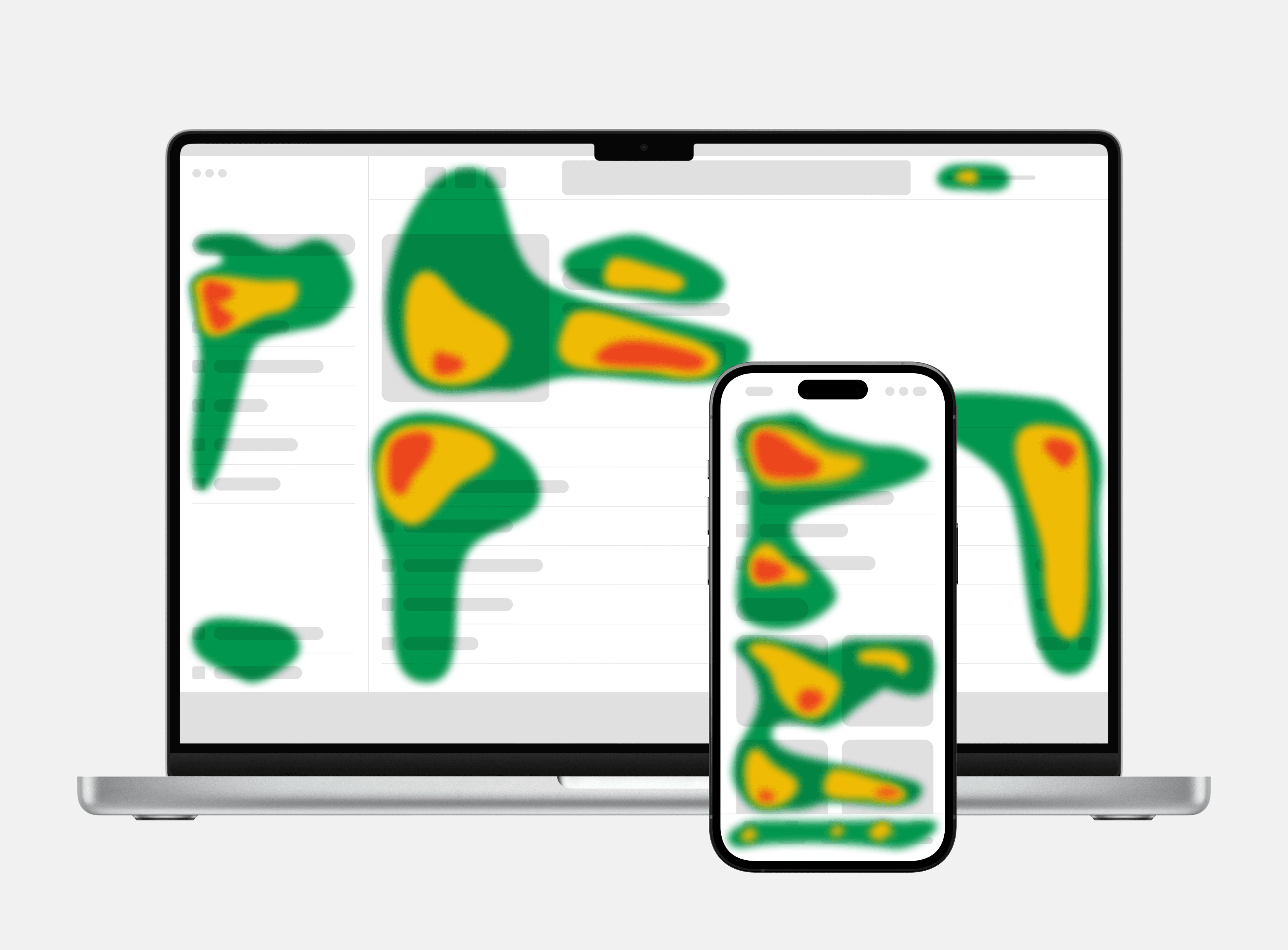 Heat map of eye tracking results on phone and laptop