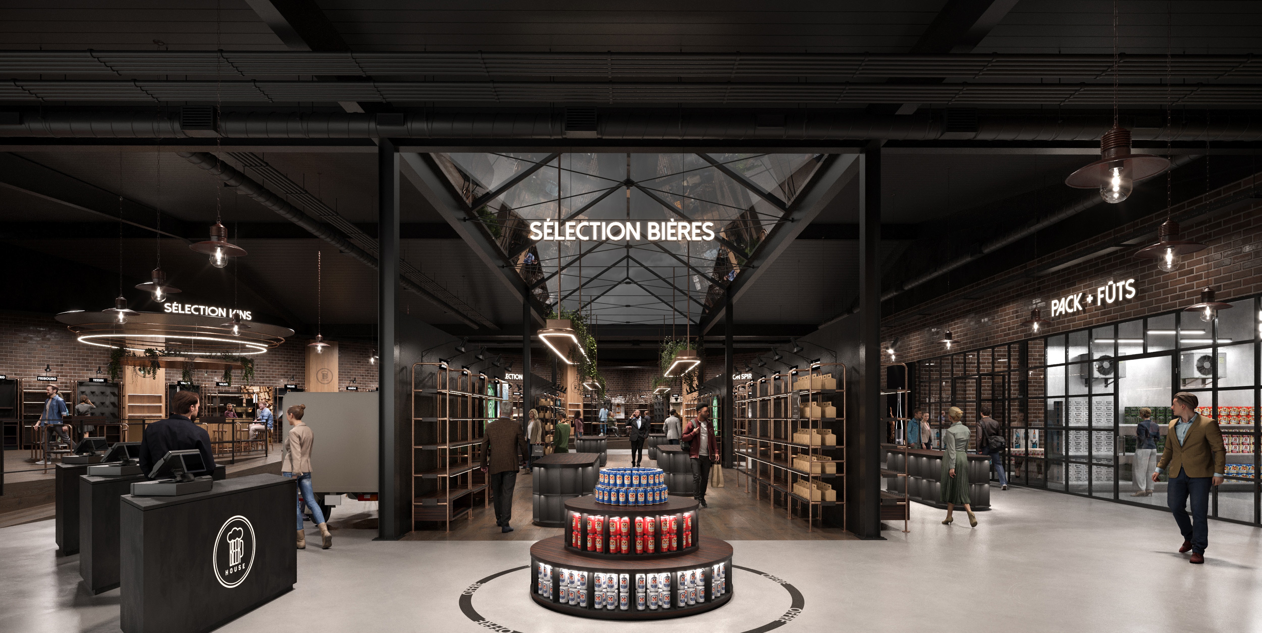 Main Entrance for Beer store design retail and scenography concept and industrial area 