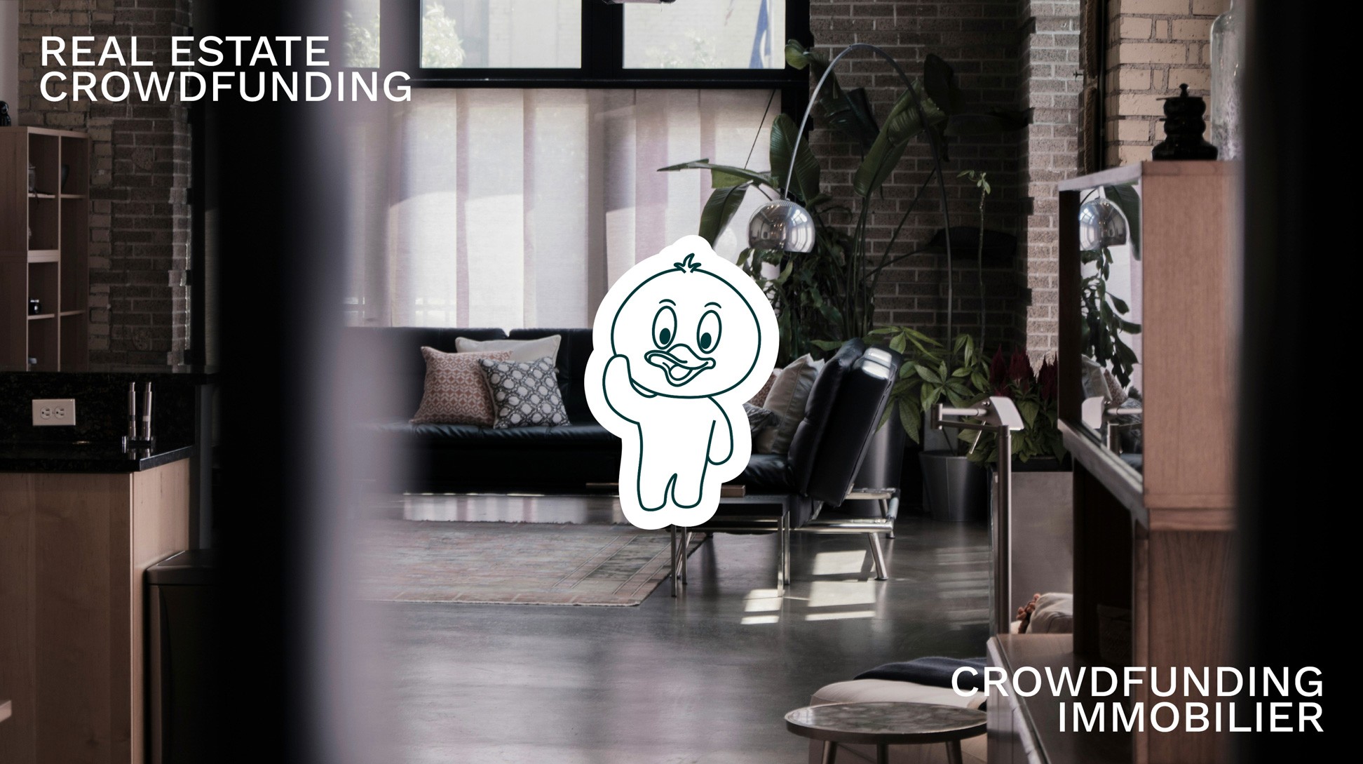 Mascotte Likuidz sur une photo d'un salon chic