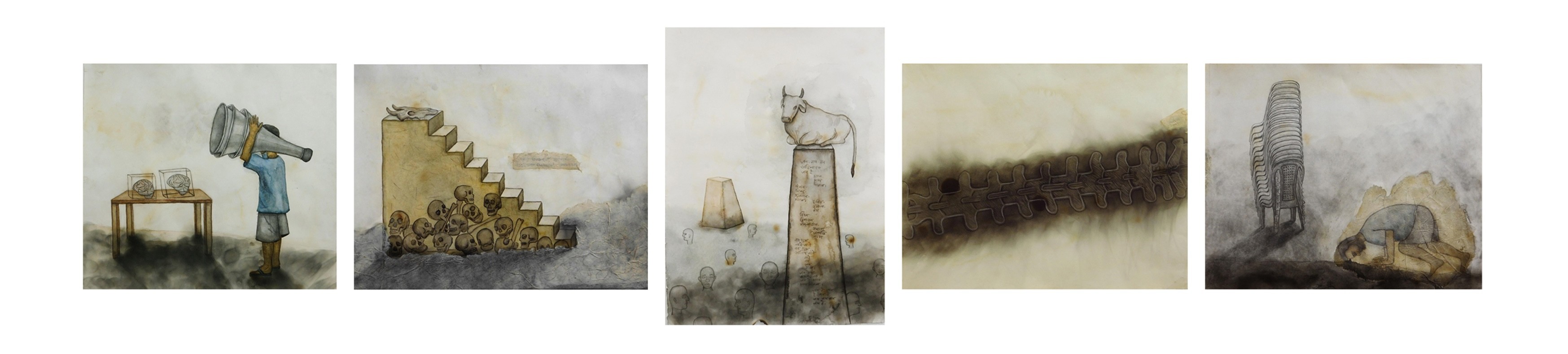 herd of sheep on road painting