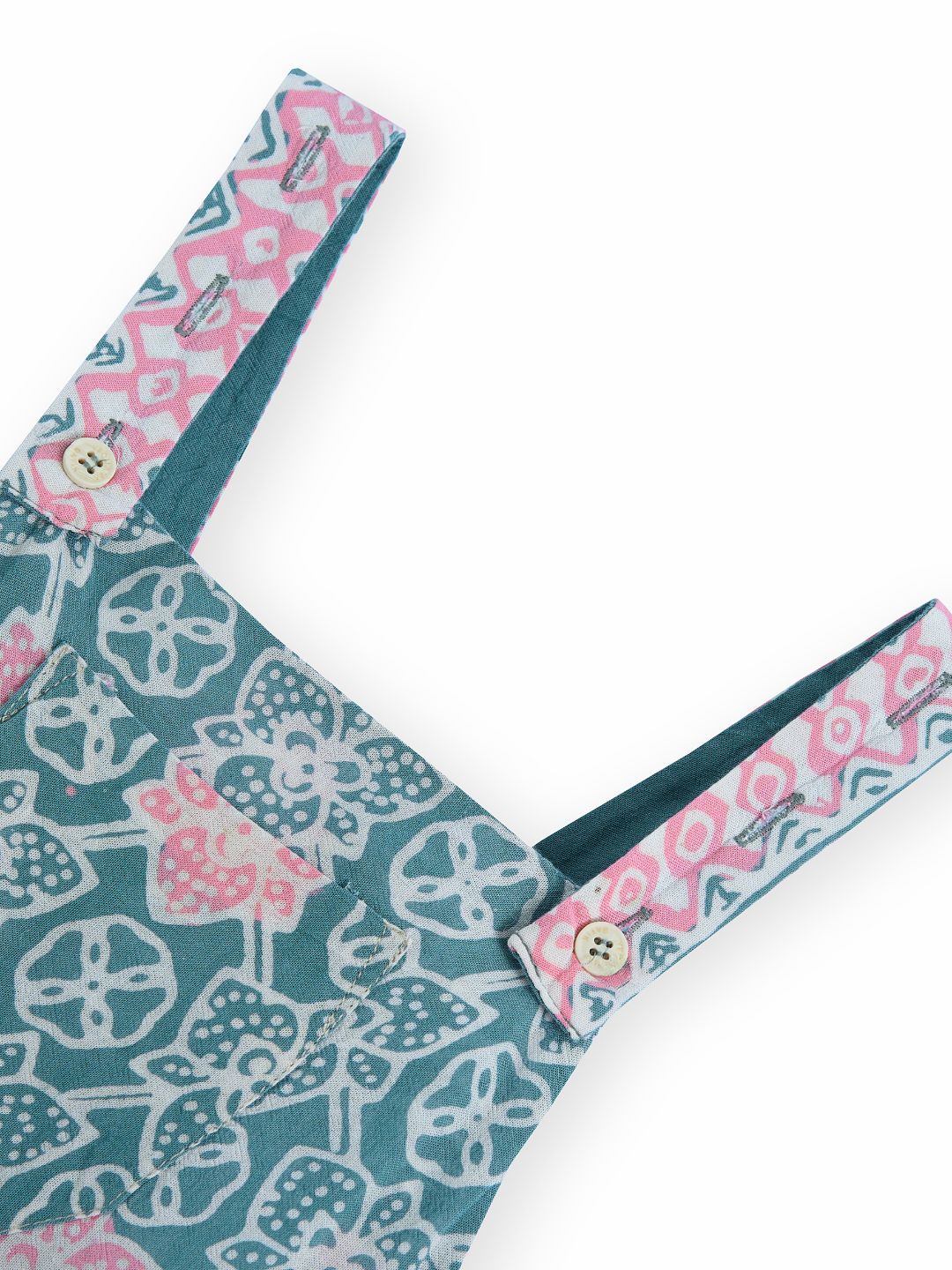 Photo of products from Yeomama® Batik, Little Baby Romper (Peranakan Petals - Jade), shot against a white background by JU Productions